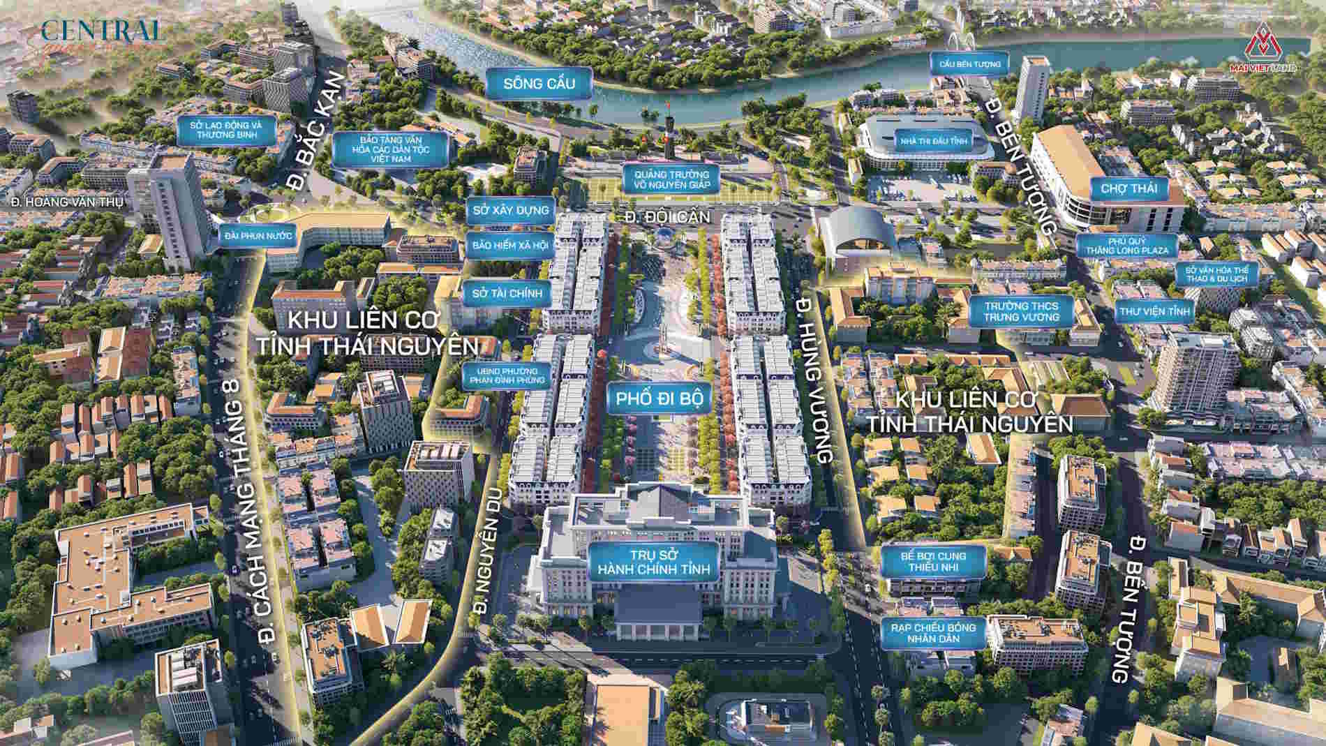 Phối cảnh trên cao dự án Central Square Thái Nguyên - Shophouse Phố đi bộ Thái Nguyên